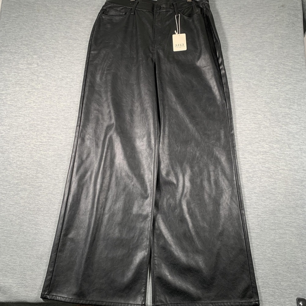 Ana A New‎ Approach Pants Womens 14 Black Faux Leather Wide Leg Dressy Party